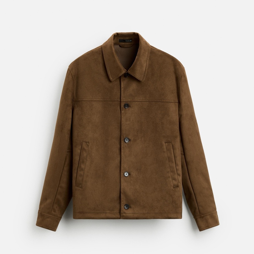 Zara Men's Tan Suede Shirt Jacket